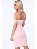 Dress with a tie around the neck, light pink ZZ312 - Online store - Boutique